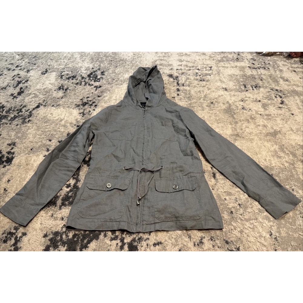Cynthia Rowley Womens Sz XS X-small linen Gray zip hooded lightweight jacket